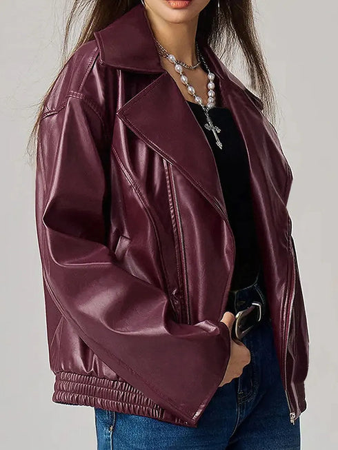 'Dulcinea' Leather Drop Shoulder Jacket - Celes Fashion